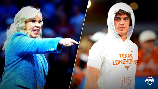 Texas quarterback Arch Manning in a Texas Longhorns hoodie