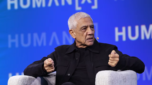 Vinod Khosla seated on stage during an interview